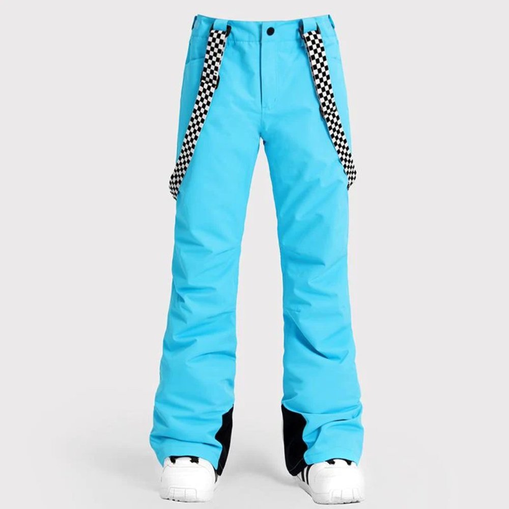 SMN Highland Bib Ski Pants, Blue with Checkered Suspenders, Size M.  NWT!